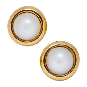 A pair of mabe cultured pearl and 18k gold earrings