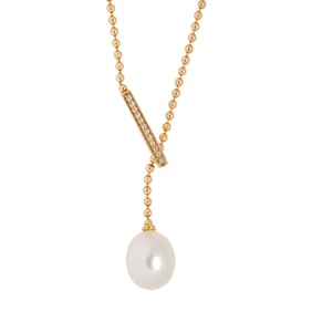 A cultured pearl, diamond, and 18k gold necklace