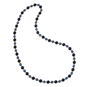 An onyx, lapis lazuli and 10k gold beaded necklace