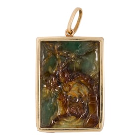A multi-color jade and 14k gold pendant