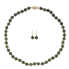A jade and 14k gold necklace and earrings