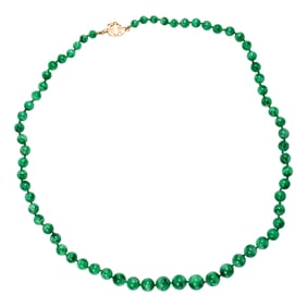 A jadeite and 14k gold beaded necklace