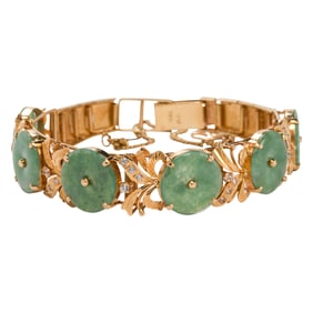 A jade, diamond, and 18k gold bracelet