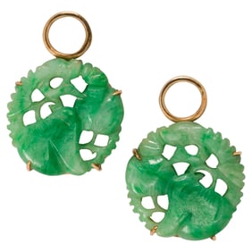 Two jade and 14k gold pendants