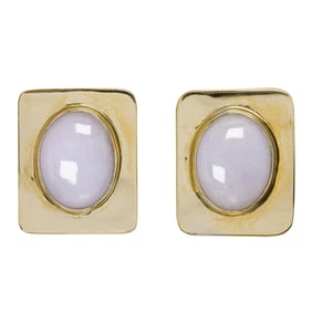 A pair of lavender jade and 18k gold earrings