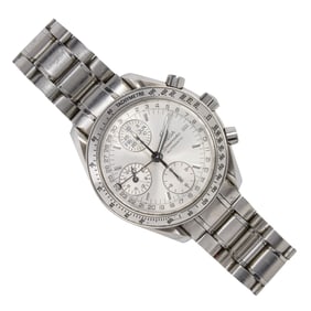 An Omega Speedmaster Triple-Date chronograph stainless steel wrist watch