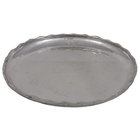 A large Amanu Peru sterling platter with scalloped rim and hammered surface