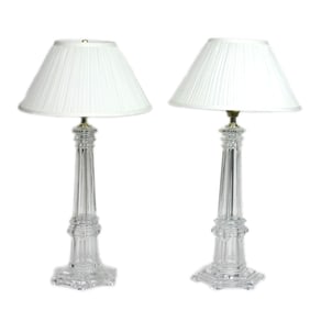 A pair of glass columnar form table lamps
