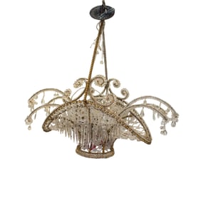 A Continental glass bead and gilt flower basket chandelier