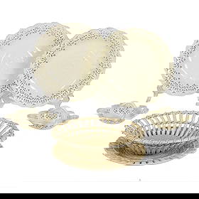 A group of mainly Wedgwood creamware: A group of mainly Wedgwood creamware, late 18th/early 19th century, comprising (2) reticulated plates, impressed 'WEDGWOOD', 9"dia; (2) small baskets, unmarked, 5"l and an oval basket and stand, each