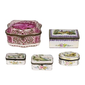 Five faience table boxes