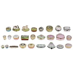 A collection of twenty-six mainly Limoges porcelain and Halcyon Days enamel trinket boxes