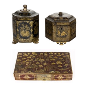 A group of Chinese Export lacquer table articles