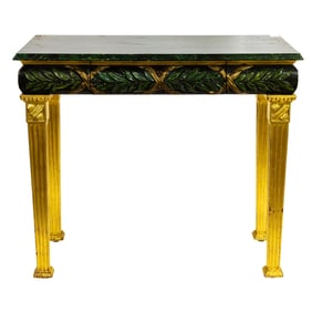 A Neoclassical style polychrome single drawer console table