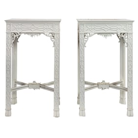 A pair of Ann Getty designed Chinoiserie pagoda presentation cases on stand, the case with cascading