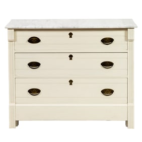 An American white painted dresser with marble top