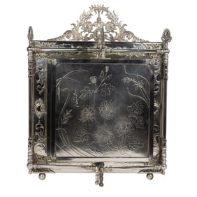 An English Aesthetic silverplate triptych dressing mirror