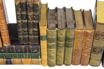 A group of books with decorative bindings