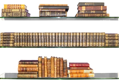 A group of books with decorative bindings