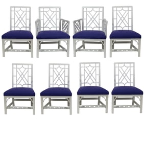 A set of eight contemporary lattice back dining chairs