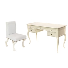 A contemporary white vanity desk and chair, the Etruscan chair in the manner of John Dickinson