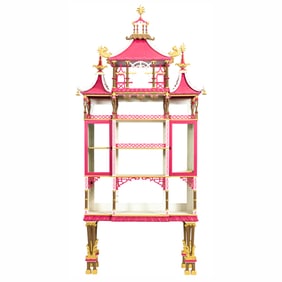 A large pagoda polychrome pagoda cabinet likely Ann Getty designed