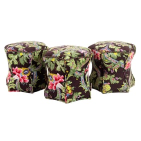 A Group of Three Custom Upholstered Stools