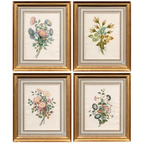 A set of four botanical prints in giltwood frames with painted mat with gilt fillet