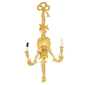 A Rococo style giltwood two-light wall sconce