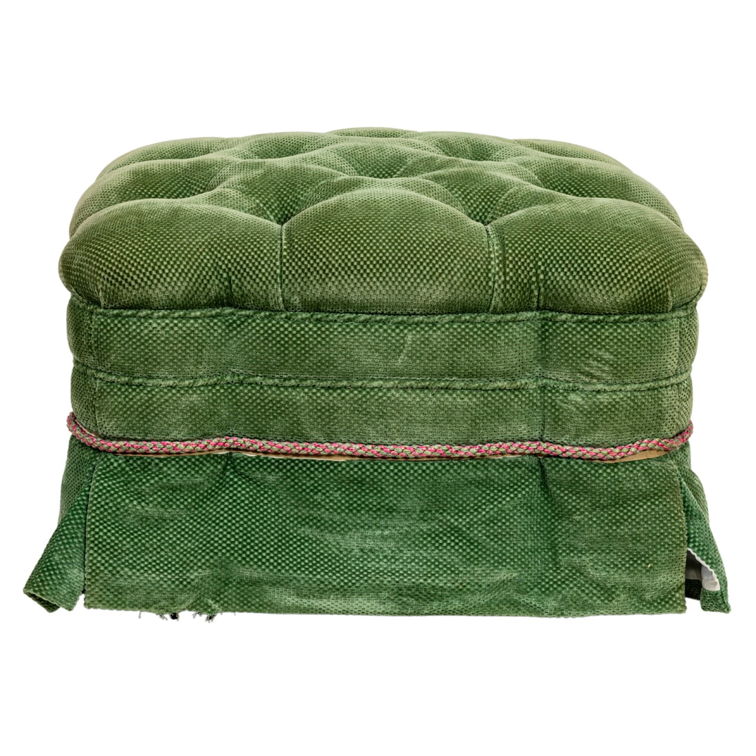 A muted green square tufted ottoman (1 of 4)