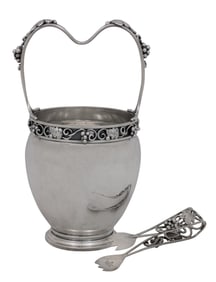 A Danish S. Christian sterling ice bucket with tongs