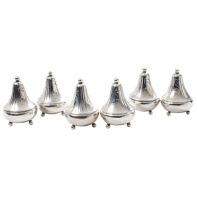 Three pairs of Georg Jensen sterling salt and pepper shakers