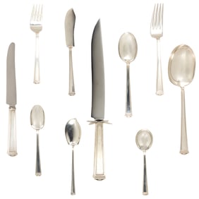 A J.S. Co. Art Deco sterling flatware service in the Pantheon pattern