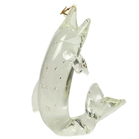 Steuben Glass, Trout & Fly sculpture with 18k gold mayfly