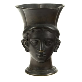 A Grand Tour patinated bronze  libation cup in the Etruscan taste