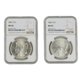 Two U.S. Morgan silver dollars