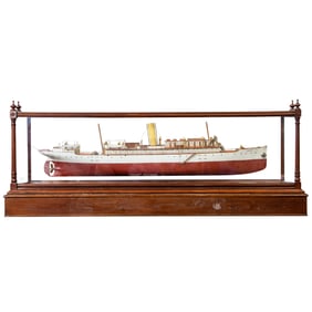 A cased Victorian half hull builders model of the SS Beverly by Workman Clark HD