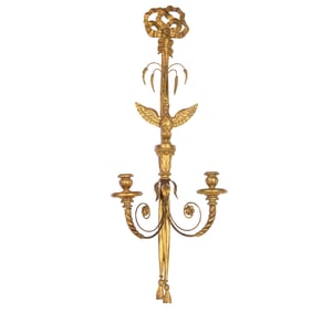 A Neoclassical style gilt wood two light wall sconce