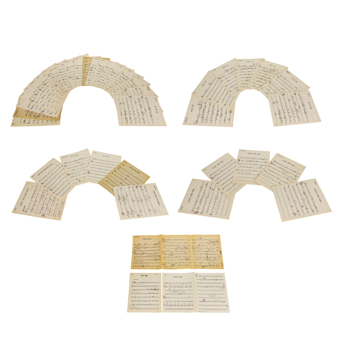 A Collection of Billie Holiday original orchestral arrangement sheets for 'Lover Man', 'A Love (1 of 6)