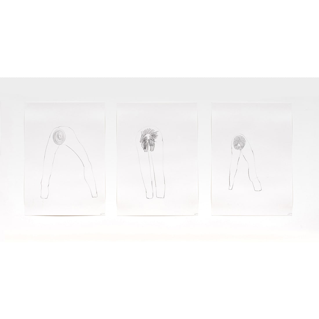 Works on paper, Nicola Tyson: Nicola Tyson (British, b. 1960), "Group #47," 1998, set of 3 drawings, each graphite on paper, gallery label (Friedrich Petzel Gallery, New York, NY) affixed verso, each sheet: 5.75"h x 8"w, overall (