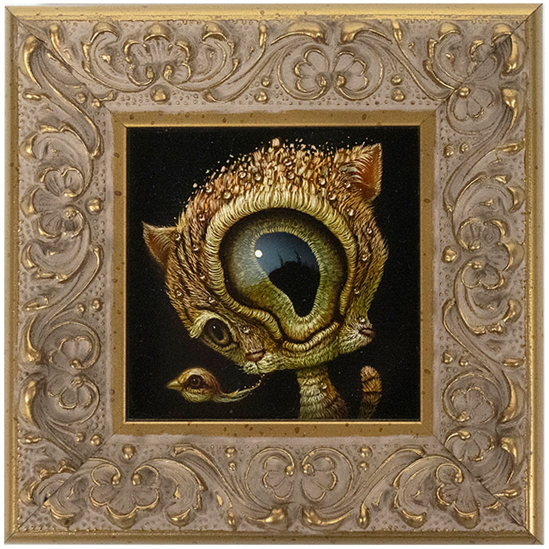 Naoto Hattori (born 1975) - Cat 19: Naoto Hattori (born 1975) - Cat 19. Acrylic on board, signed on the reverse, dated 2019, framed, 2.75" x 2.75". Provenance: acquired directly from the artist.