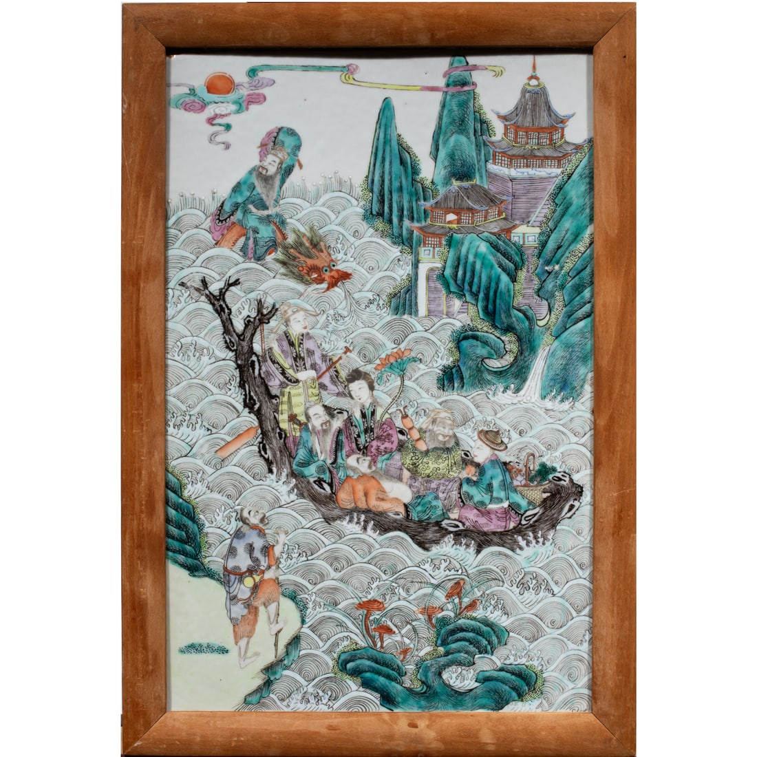 A Chinese famille rose porcelain plaque: A Chinese famille rose porcelain plaque. Depicting the Eight Immortals motif, Republic period, 15.125"h x 9.625"w.