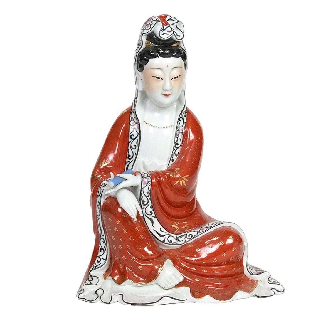 A Chinese famille rose Guanyin figure: A Chinese famille rose Guanyin figure. Bearing a Zeng Longshen mark, 20th century, 12.25" high.
