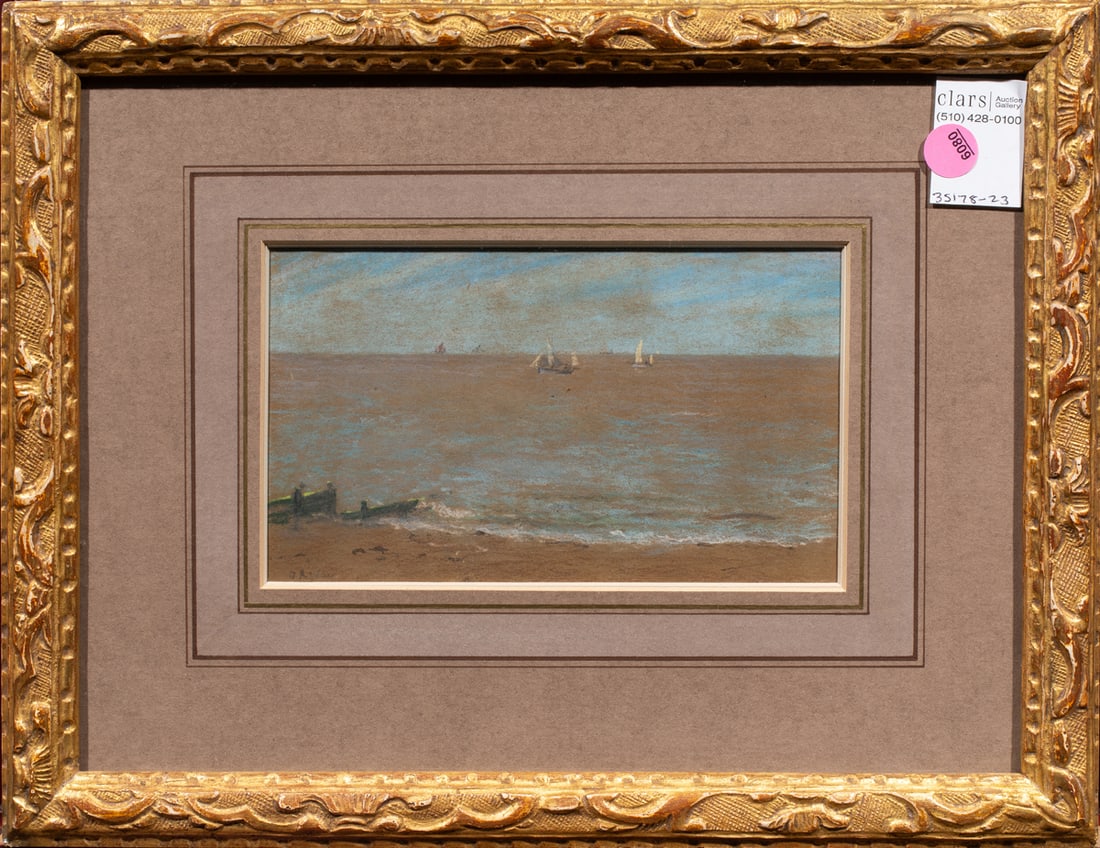 Work on paper, Thomas Robert Way: Thomas Robert Way (British, 1861-1913), Coastal Scene, 1900, pastel on paper, signed lower left, inscribed verso, overall (with frame): 12"h x 15"w