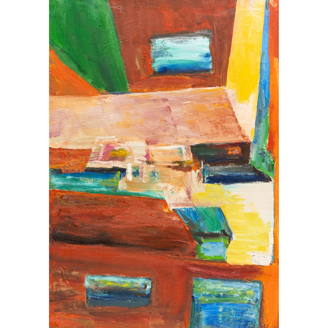 Painting, American School (20th century): American School (20th century), "So Square," 1990, oil on canvas, signed indistinctly, titled, and dated verso, canvas (unframed): 55"h x 39"w