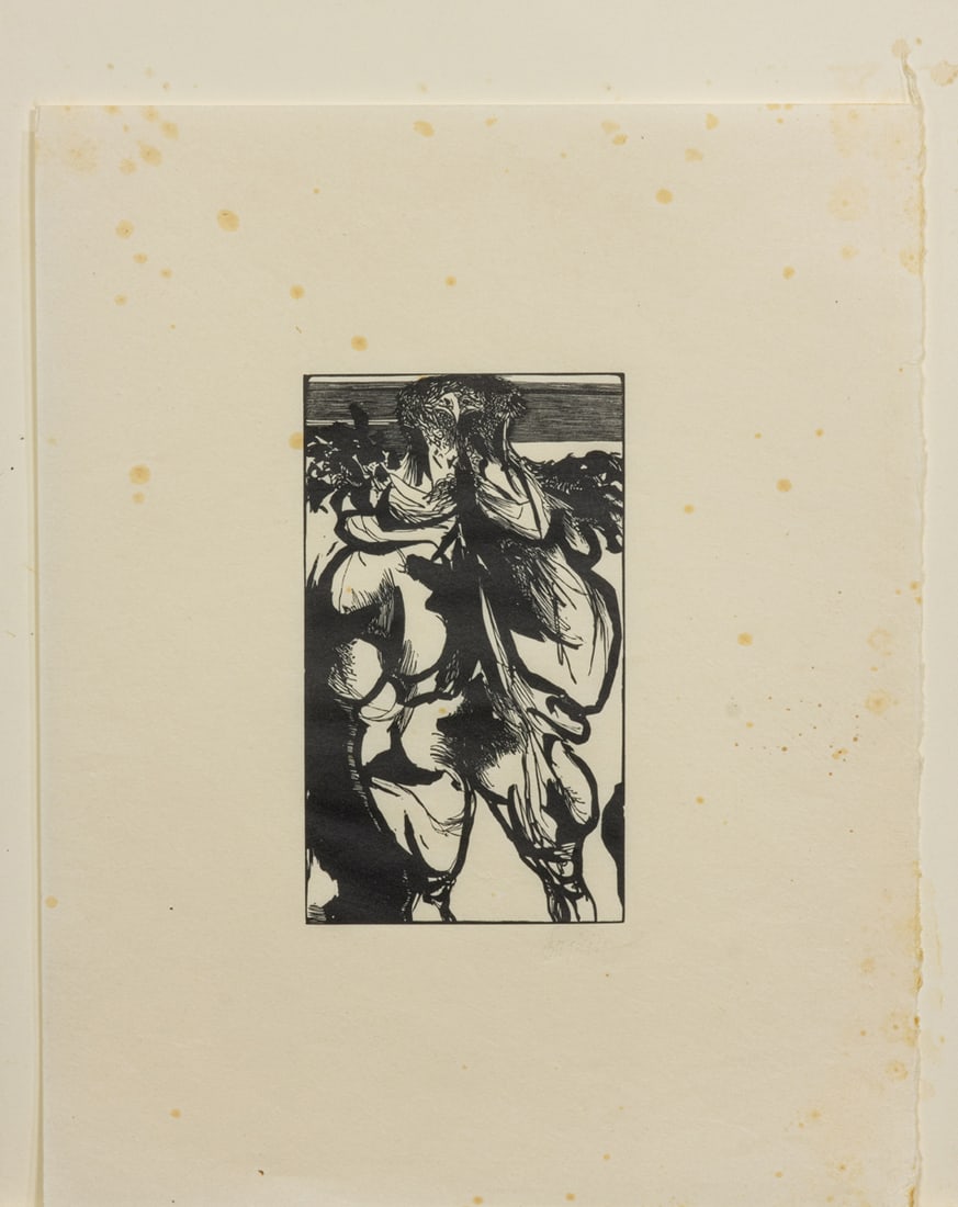 Print, Leonard Baskin: Leonard Baskin (American, 1922-2000), Untitled, woodblock print, pencil signed lower right, sheet (unframed): 15.5"h x 12.5"w