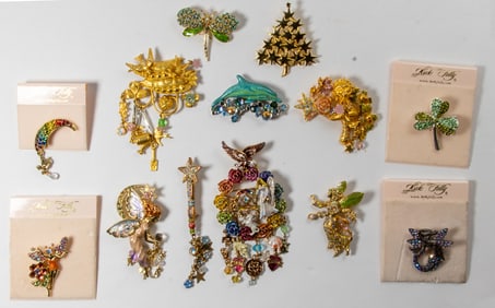 Thirteen Kirks Folly costume jewelry brooches