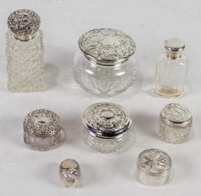 An assembled eight-piece dresser/vanity set