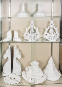 Eleven Neoclassical style wood wall brackets, corbel and other architectural elements