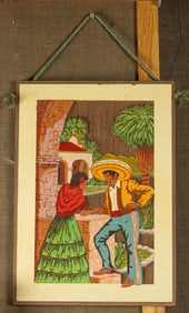 A California Mission painted wood of panel of a man and woman